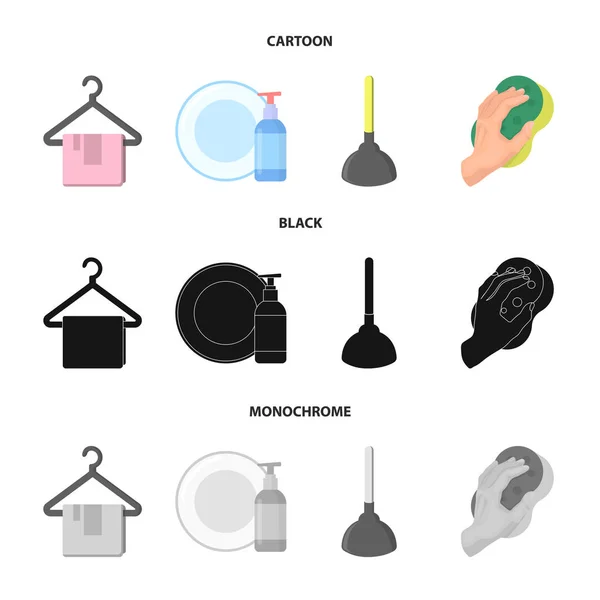 Cleaning and maid cartoon,black,monochrome icons in set collection for design. Equipment for cleaning vector symbol stock web illustration. — Stock Vector