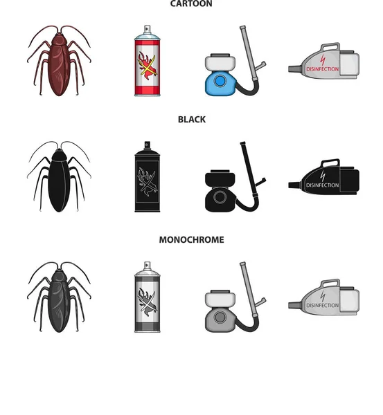 Cockroach and equipment for disinfection cartoon,black,monochrome icons in set collection for design. Pest Control Service vector symbol stock web illustration. — Stock Vector