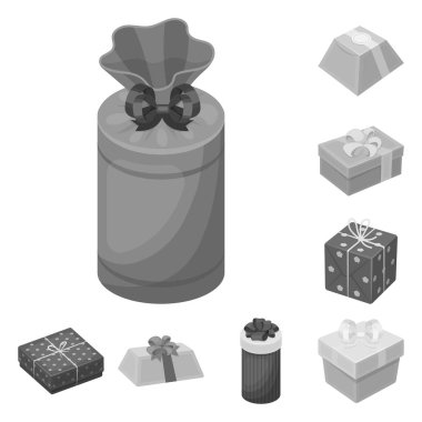 Hediye ve set koleksiyonu tasarım için tek renkli simgeler ambalaj. Renkli vektör simge stok illüstrasyon ambalaj.