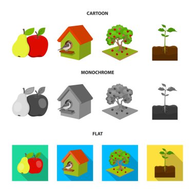 Bahçe, tarım, Doğa ve diğer web simgesi karikatür, düz, tek renkli stil. Bitki, kök, kök, küme koleksiyon simgeler.