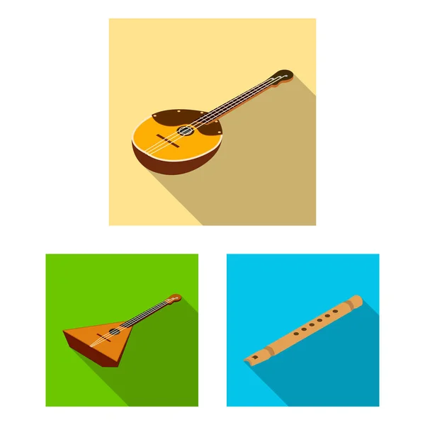 Musikinstrument flache Symbole in Set-Kollektion für Design. Saiten- und Blasinstrument isometrisches Vektor-Symbol Stock Web Illustration. — Stockvektor