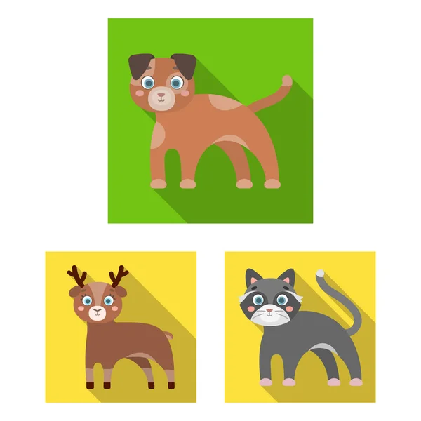 Iconos planos de animales de juguete en la colección de conjuntos para el diseño. Pájaro, depredador y herbívoro vector símbolo stock web ilustración . — Vector de stock
