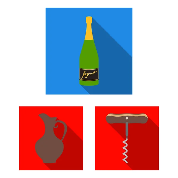 Weinprodukte flache Symbole in Set-Kollektion für Design. Ausrüstung und Produktion von Weinvektorsymbol stock web illustration. — Stockvektor
