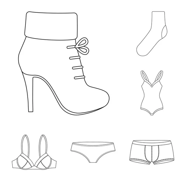 Ρούχα και αξεσουάρ περίγραμμα εικονίδια στη συλλογή σετ για σχεδιασμό. Παπούτσια και διακόσμηση σύμβολο μετοχής web εικονογράφηση διάνυσμα. — Διανυσματικό Αρχείο