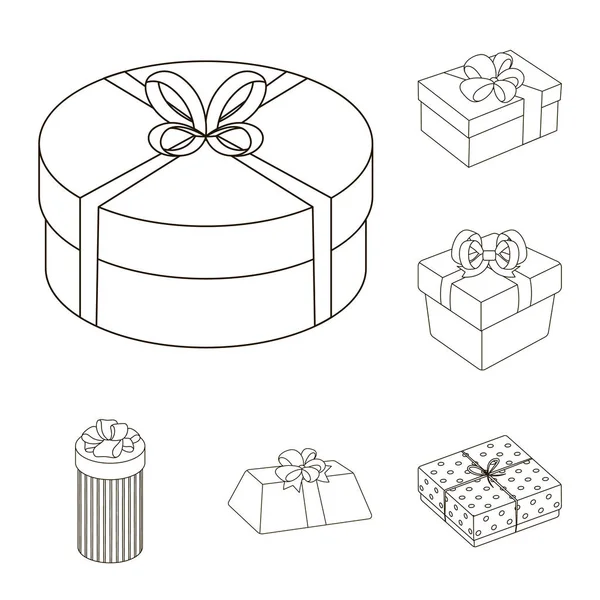 Δώρο και συσκευασίας περίγραμμα εικονίδια στη συλλογή σετ για σχεδιασμό. Πολύχρωμα συσκευασία διανυσματικά εικονογράφηση σύμβολο μετοχής web. — Διανυσματικό Αρχείο