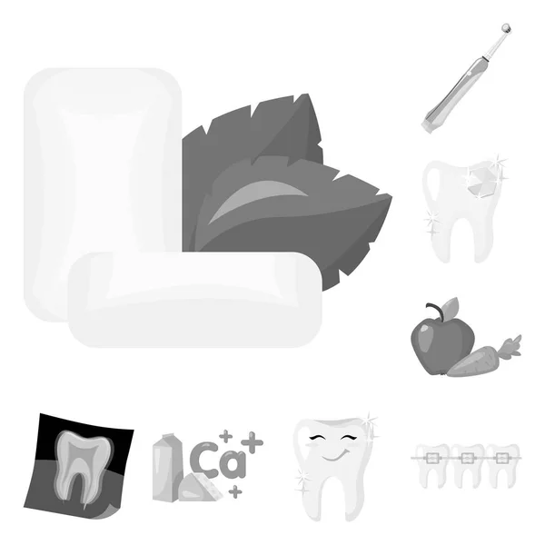Tandvård svartvita ikoner i set insamling för design. Vård av tänder vektor symbol lager web illustration. — Stock vektor
