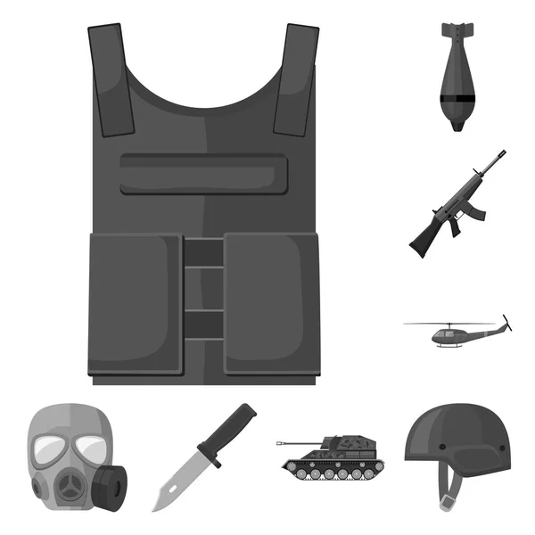 Armén och rustningen svartvita ikoner i set insamling för design. Vapen och utrustning vektor symbol lager web illustration. — Stock vektor
