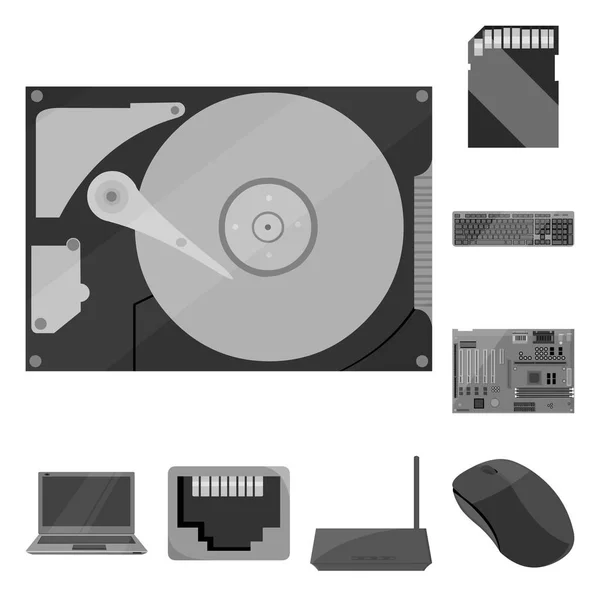 Personal computer zwart-wit pictogrammen in set collectie voor design. Uitrusting en accessoires vector symbool voorraad web illustratie. — Stockvector
