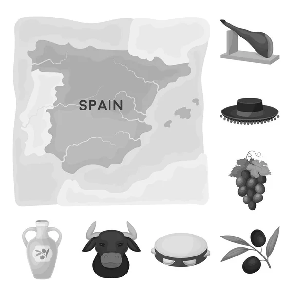 Espanha país monocromático ícones na coleção de conjuntos para design.Travel e atrações símbolo vetorial estoque web ilustração . — Vetor de Stock