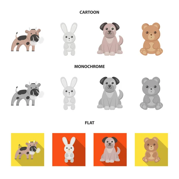 Μια εξωπραγματική καρτούν, επίπεδη, μονόχρωμες εικόνες ζώων σετ συλλογής για το σχεδιασμό. Ζωάκια διανυσματικά εικονογράφηση σύμβολο μετοχής web. — Διανυσματικό Αρχείο