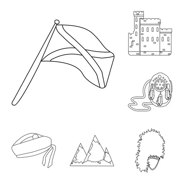 Country Scotland outline icons in set collection for design. Sightseeing, culture and tradition vector symbol stock web illustration. Stock Vector