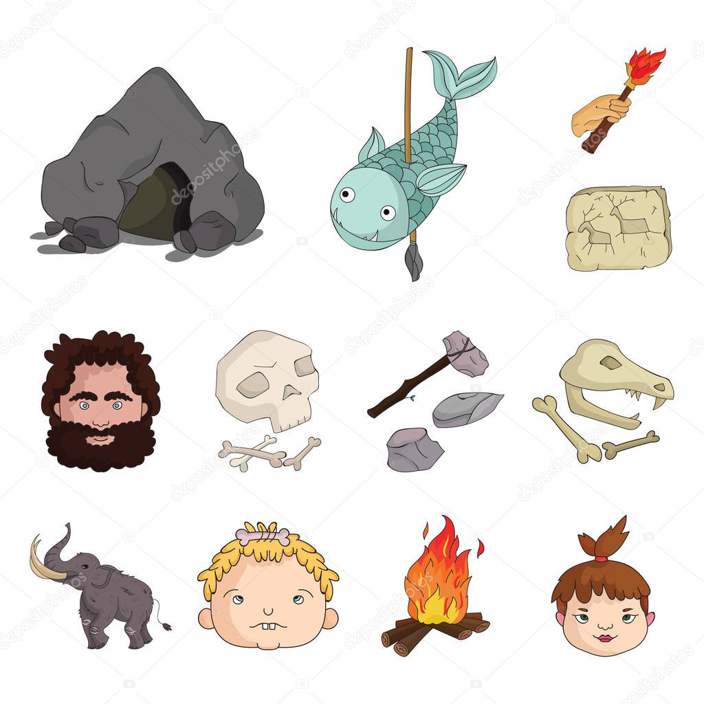 Life in the Stone Age cartoon icons in set collection for design. Ancient people vector symbol stock  illustration.
