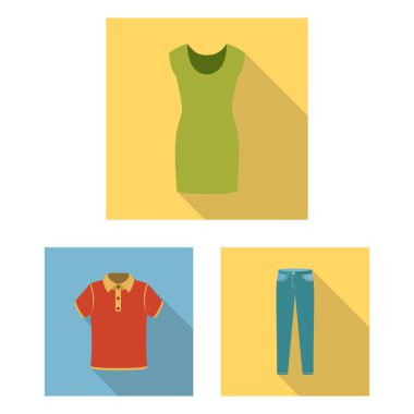 Giysileri farklı türde set koleksiyonu tasarım için simgeleri düz. Giyim ve stil sembol stok web illüstrasyon vektör.