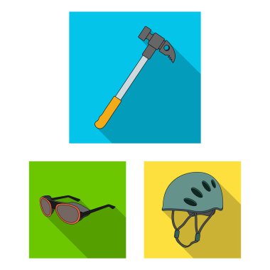 Dağcılık ve set koleksiyonu tasarım için düz simgeler tırmanma. Ekipman ve aksesuarları sembol stok web illüstrasyon vektör.