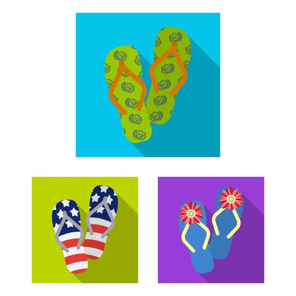 Flip-flops ícones planos na coleção de conjuntos para design. Sapatos de praia símbolo vetorial ilustração web stock . —  Vetores de Stock