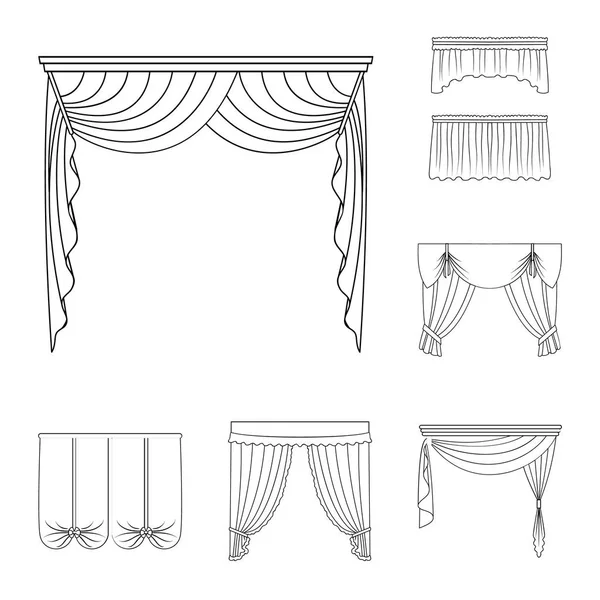 Diferentes tipos de cortinas esbozan iconos en la colección de conjuntos para el diseño. Cortinas y lambrequines vector símbolo stock web ilustración . — Archivo Imágenes Vectoriales