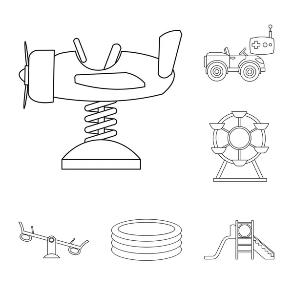 Zona de juegos, iconos del esquema de entretenimiento en la colección de conjuntos para el diseño. Atracción y equipo vector símbolo stock web ilustración . — Vector de stock