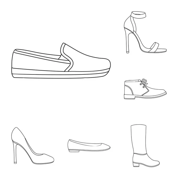 A variety of shoes outline icons in set collection for design. Boot, sneakers vector symbol stock web illustration. — Stock Vector