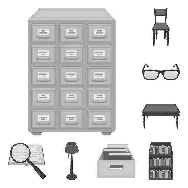 Biblioteket och bokhandeln svartvita ikoner i set insamling för design. Böcker och möbler vektor symbol lager web illustration. — Stock vektor