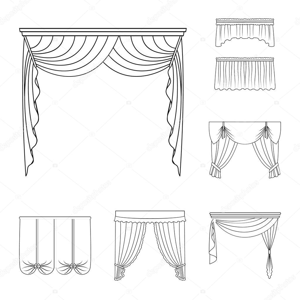 Different kinds of curtains outline icons in set collection for design. Curtains and lambrequins vector symbol stock web illustration.