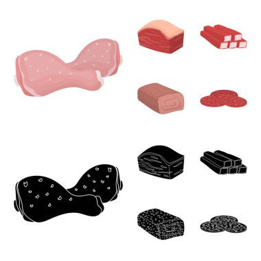 Tavuk baget, podcherevina, yengeç sopa, rulo köfte. Çizgi film, siyah stil vektör simge stok çizim web simgeler et ayarla.