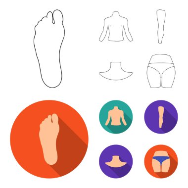 Gövde, bacak, boyun ve kalça. Vücut parçaları toplama simgeler anahat, düz stil vektör simge stok çizim web ayarla..