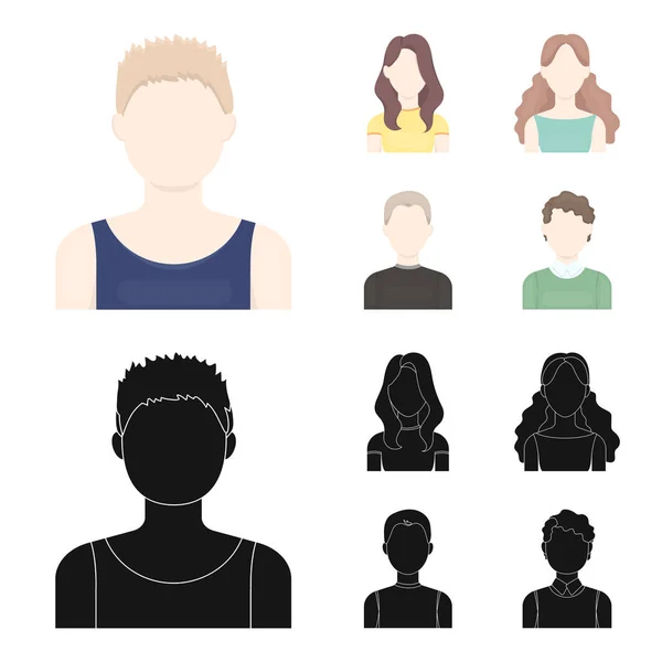 Girl with long hair, blond, curly, gray-haired man.Avatar set collection icons in cartoon,black style vector symbol stock illustration web. — Stock Vector