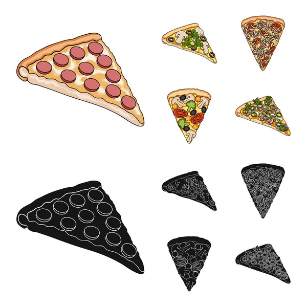 Une tranche de pizza avec différents ingrédients. Différents ensembles de pizza icônes de la collection dans la bande dessinée, noir style vectoriel symbole illustration web . — Image vectorielle