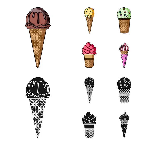 Sorvete em um pau, em um cone de waffle e outras espécies. Conjunto de sorvete ícones de coleção em desenhos animados, estilo preto símbolo vetorial ilustração web . —  Vetores de Stock