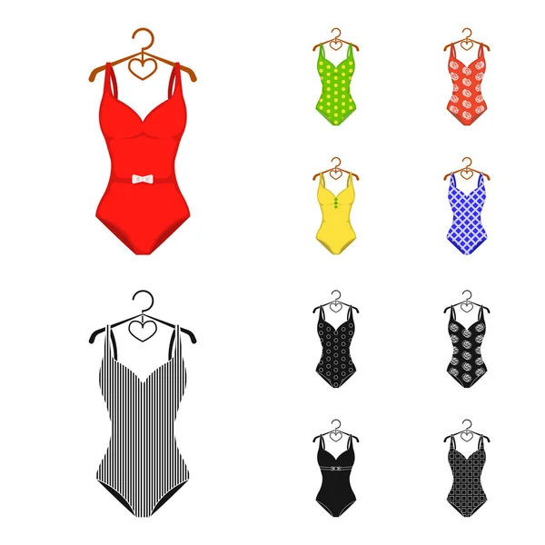 Diferentes tipos de fatos de banho. Swimsuits conjunto coleção ícones em desenhos animados, estilo preto símbolo vetorial ilustração web . —  Vetores de Stock