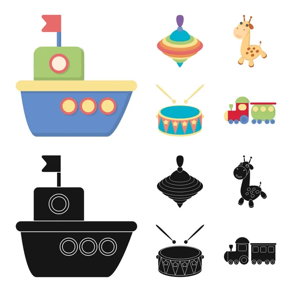 Ship, yule, giraffe, drum.Toys set collection icons in cartoon,black style vector symbol stock illustration web. — Stock Vector