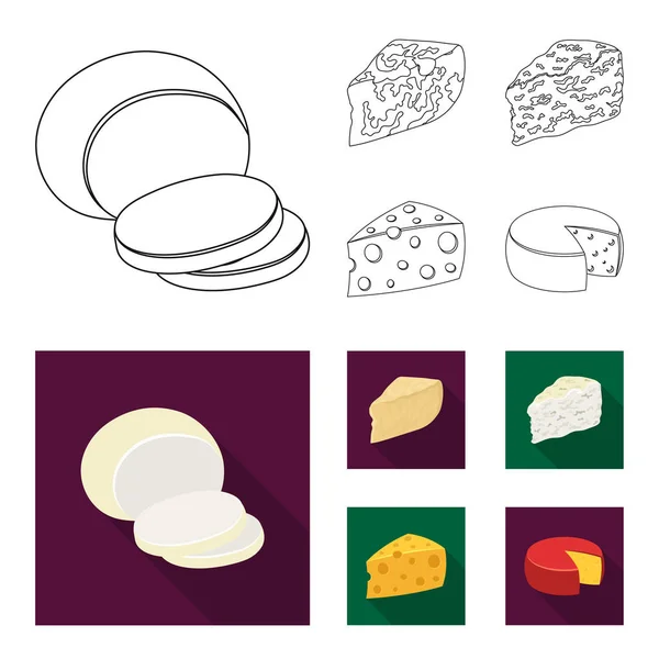 Parmesan, roquefort, maasdam, gauda.Différents types de fromage ensemble icônes de la collection dans le contour, plat style vectoriel symbole illustration web . — Image vectorielle