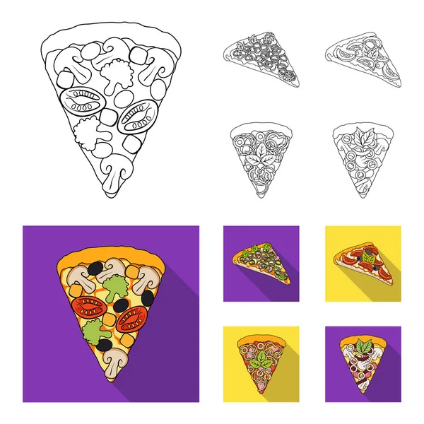 Uma fatia de pizza com ingredientes diferentes. Diferentes ícones de coleção de conjuntos de pizza em contorno, estilo plano símbolo vetorial ilustração web . —  Vetores de Stock