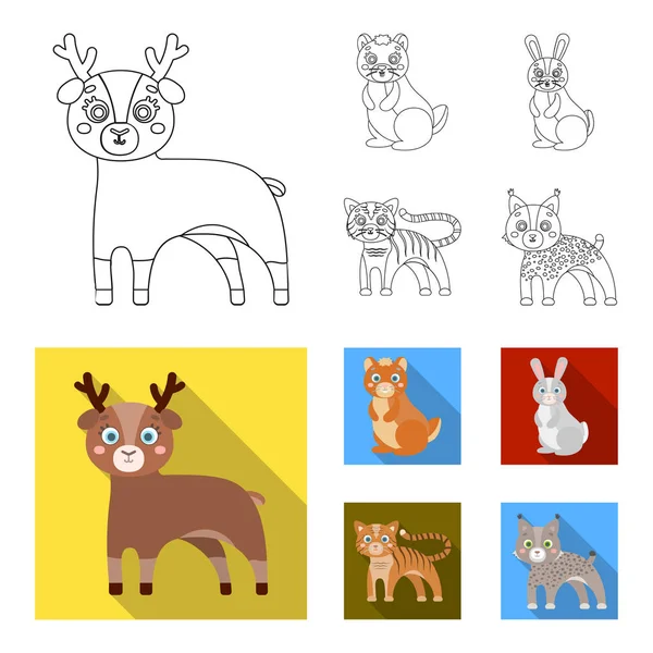 Animaux, domestiques, sauvages et autres icônes web dans les contours, style plat. Zoo, jouets, enfants, icônes dans la collection set . — Image vectorielle
