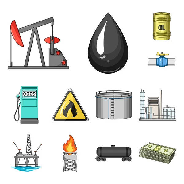 Нефтяная промышленность иконы мультфильмов в коллекции наборов для дизайна. Иллюстрация векторных символов запасов оборудования и нефти . — стоковый вектор