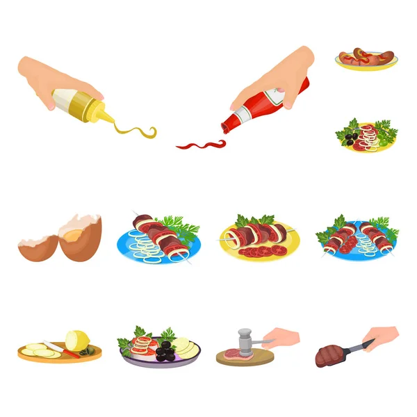 Cocinar alimentos iconos de dibujos animados en la colección de conjuntos para el diseño. Cocina, equipo y herramientas vector símbolo stock web ilustración . — Archivo Imágenes Vectoriales