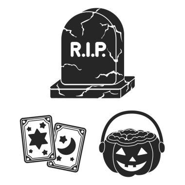 Siyah ve beyaz set koleksiyonu tasarım için sihirli siyah simgeler. Sembol stok web illüstrasyon vektör öznitelikleri ve büyücü aksesuarları.