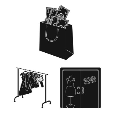 E-ticaret ve iş set koleksiyonu tasarım için simgeler siyah. Alış ve satış vektör simge stok web çizimi.