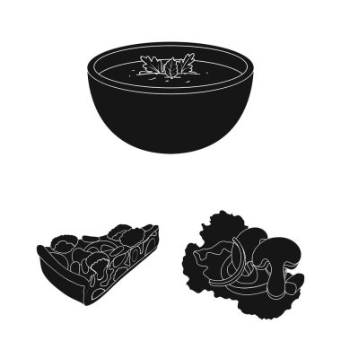 Set koleksiyonu tasarım için vejetaryen yemek siyah simgeler. Sebze ve süt gıda vektör simge stok web çizim.