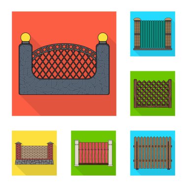 Farklı çitin set koleksiyonu tasarım için düz simgeler. Dekoratif eskrim sembol stok web illüstrasyon vektör.