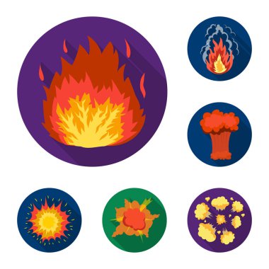 Farklı patlamalar set koleksiyonu tasarım için simgeleri düz. Flash ve alev vektör simge stok web çizim.