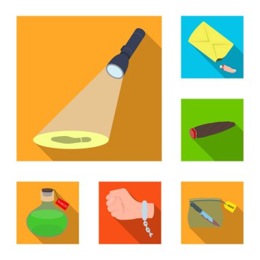 Dedektiflik Bürosu set koleksiyonu tasarım için düz simgeler. Suç ve soruşturma sembol stok web illüstrasyon vektör.