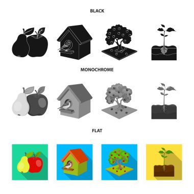 Bahçe, tarım, Doğa ve diğer web simge siyah, düz, tek renkli stil. Bitki, kök, kök, küme koleksiyon simgeler.