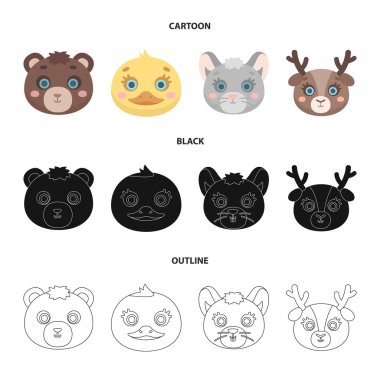 Ayı, ördek, fare, geyik. Hayvan namlu toplama simgeler çizgi film, siyah, anahat stili vektör simge stok çizim web içinde ayarla..