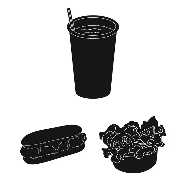 Fast food czarny ikony w kolekcja zestaw do projektowania. Żywności z półproduktów symbol web czas ilustracja wektorowa. — Wektor stockowy