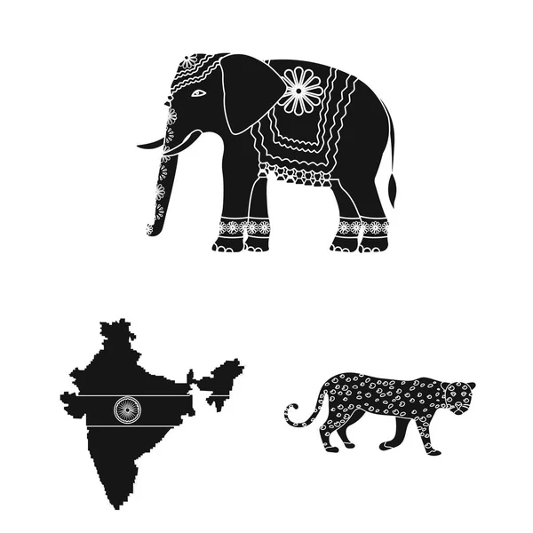 Country India black icons in set collection for design.India and landmark vector symbol stock web illustration. — Stock Vector