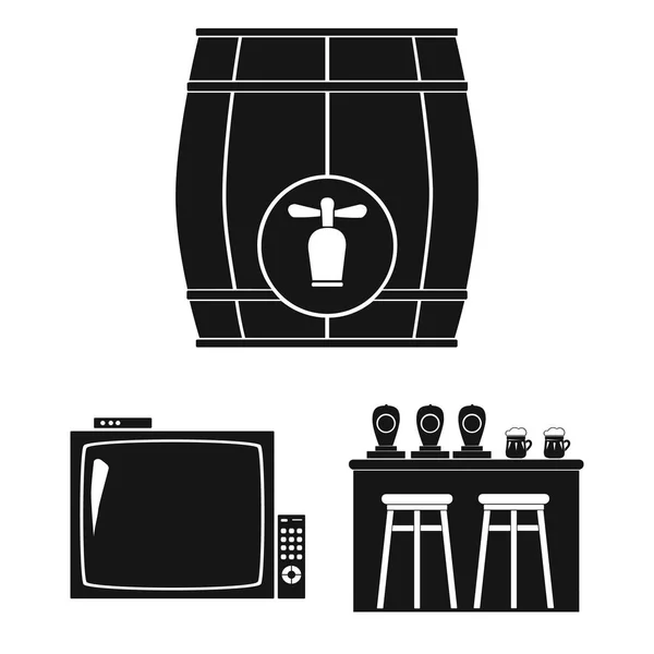 Pub Interior Equipment Black Icons Set Collection Design Alcohol Food — Stock Vector