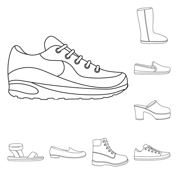 Una variedad de zapatos esbozan iconos en la colección de conjuntos para el diseño. Bota, zapatillas vector símbolo stock web ilustración . — Vector de stock