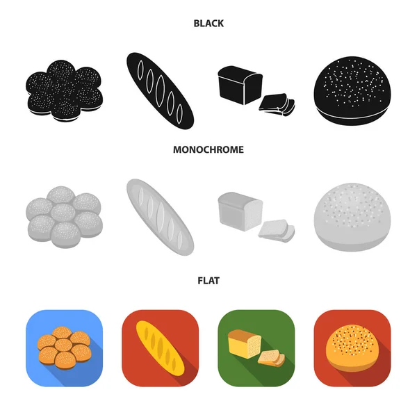 カットのパン、パン、パンの半分粉巻き。パンは黒、フラット、モノクロ スタイル ベクトル シンボル ストック イラスト web でコレクションのアイコンを設定. — ストックベクタ