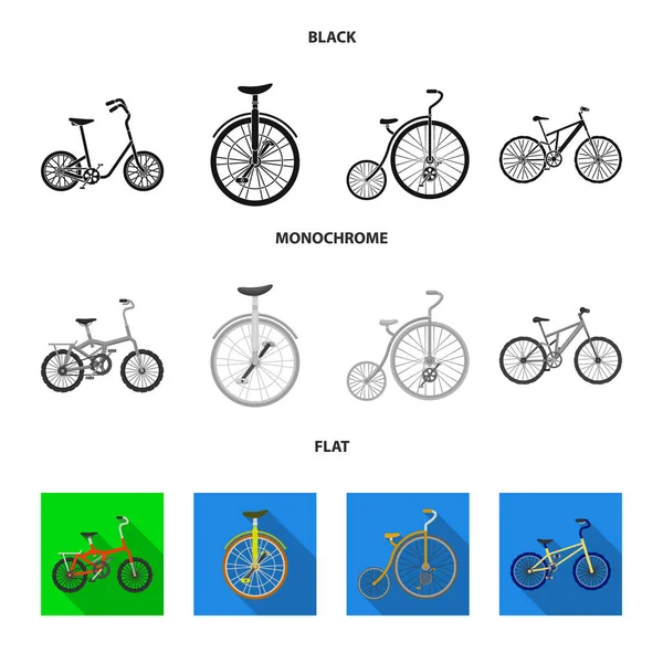 Retro, Einrad und andere Arten. Verschiedene Fahrräder setzen Sammlungssymbole in schwarz, flach, monochromen Stil Vektor-Symbol Stock Illustration Web. — Stockvektor